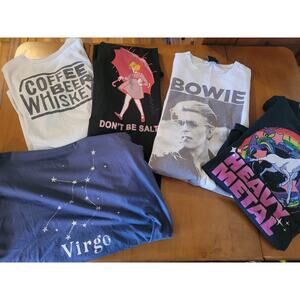 Lot of 5 Graphic Tees M David Bowie Virgo Heavy Metal Salty Coffee Beer Whiskey